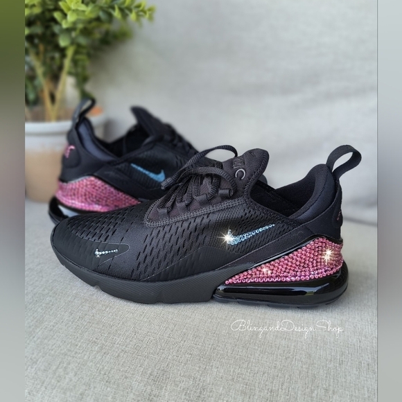 Bling Women's Nike Air Max 270 Black Sneaker made with Swarovski Crystals Custom - Picture 4 of 7